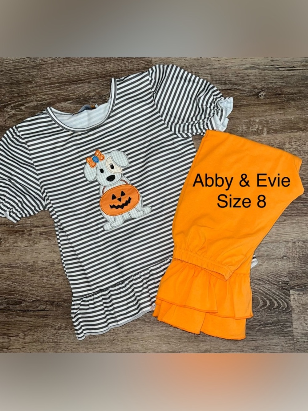 Abby & Evie Girls Orange & Black Striped Halloween Matching Set - Size 8